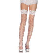 Leg Avenue Women's Lace Top Fence Fishnet Thigh Highs - trắng - Xem 3