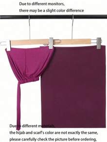 Bộ 2 món khăn trùm đầu và mũ cho nữ, phụ kiện hijab Hồi giáo, mũ co giãn và khăn voan, trang phục thường ngày. - 26-Hoa hồng tím đỏ - Xem 3