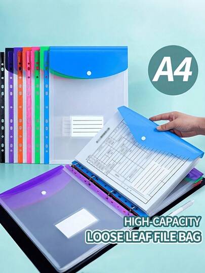 12 个带孔的环形文件夹，A4 尺寸，大容量，采用现代 PP 材料制成，配有可扩展口袋和标签槽，适用于学校、家庭、办公室、考勤登记和旅行 - 便携式设计，是返校用品和学习材料的理想选择。