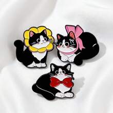 3pcs Cute Black Cat Cartoon Brooch, Original Design Cat Enamel Brooch, Adorable Pet Lapel Pin, Student Backpack Accessory Gift, Clothing & Bag Decor Metal Animal Brooch Badge - A - View 2