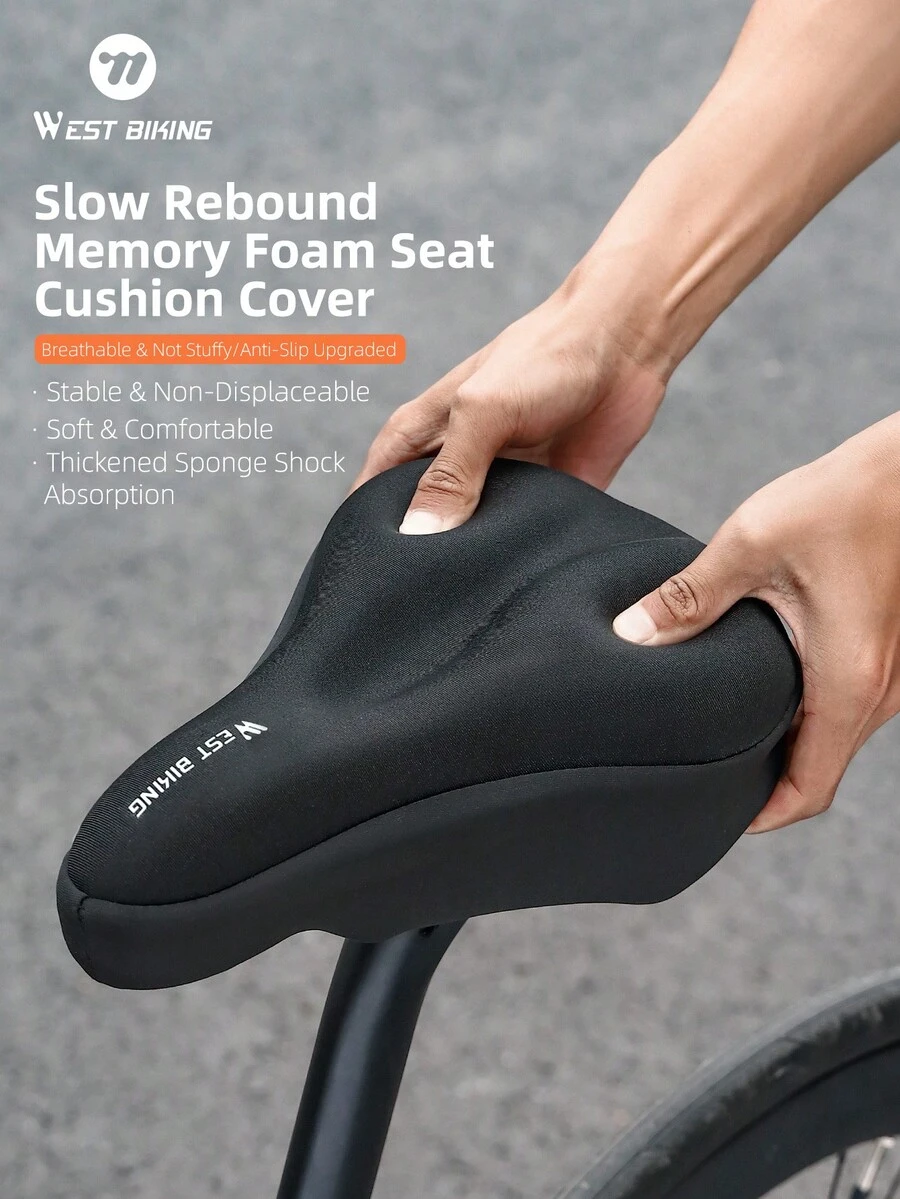 WEST BIKING Bicycle Seat Cover Thickened Memory Foam Comfortable Mountain Bike Seat Cushion Cycling Accessory. - Black - View 1