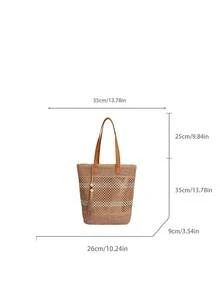 Straw Bag, Elegant Vacation Style, Versatile Large Capacity Women Shoulder Bag - Brown - View 10