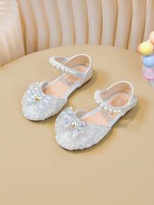1 Pair Baby Flat Shoes, Girls Princess Shoes With Rhinestones, Spring/Autumn Toddler Shoes - Beige - View 1