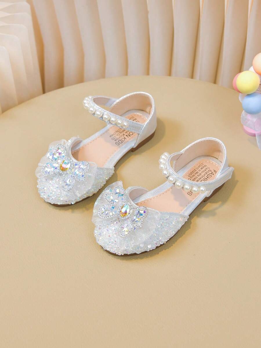 1 Pair Baby Flat Shoes, Girls Princess Shoes With Rhinestones, Spring/Autumn Toddler Shoes - Beige - View 1