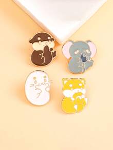 4pcs/Set Healing Cute Pet Brooch, Includes 4 Adorable Small Animal Designs, Minimalist Enamel Craftsmanship With Delicate Texture, Attractive Accessory To Pin On Clothing Or Bags, Showcases Youthful Charm Gifts For Mother, Father, Graduation, And Teacher - Multicolor - View 9
