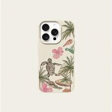 Ocean 1pc TPU Material Island Style Sea Turtle, Palm Tree, Shell & Flower Pattern Phone Case Compatible With Apple 17 Pro Max/17/16 Pro Max/15/13/12/11, S20 FE/A15/S24/A55, Note 11/12/13 Pro, Full Coverage Anti-Drop Soft Protective Phone Cover - White - View 5