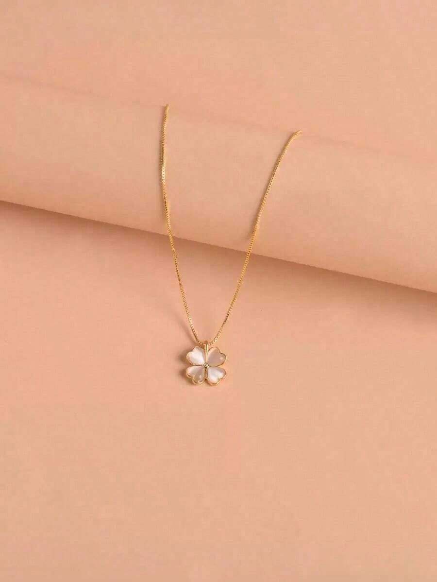 Four-Leaf Clover Charm Necklace - 黃金 - 查看 1