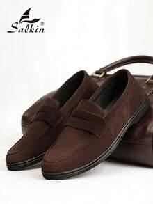 Salkin 设计师款男士休闲乐福鞋，纯色仿麂皮绒面革，柔软舒适，防滑耐磨，适合休闲、商务、派对、婚礼等多种场合，春夏秋季均可穿着，尺码齐全。注意：尺码偏小，建议选购大一码。 - 咖啡棕 - 查看 6