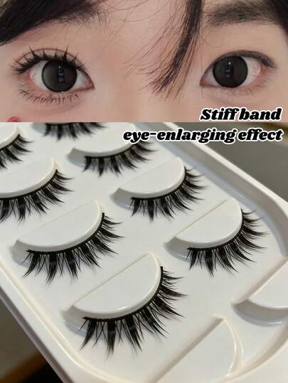 10pcs Natural-Looking Small Devil Black Lashes, Thick Lashes Lifting Eyelids, Cartoon Eyes 9mm, Beginner-Friendly Slouchy Person Easy To Use, Enlarging Eyes, Reusable, Essential For Dates And Daily Wear