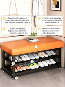 1 Pieza Banco Zapatero con Almacenamiento y Asiento Acolchado, Estilo Moderno Minimalista, Estructura de Hierro Resistente, Perfecto para Vestíbulo de Entrada, Pasillo y Uso Hogareño - Naranja Coral - Ver 9