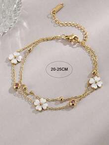 1pc Stainless Steel Four-Leaf Flower Beach Anklet For Women - Yellow Gold - View 4