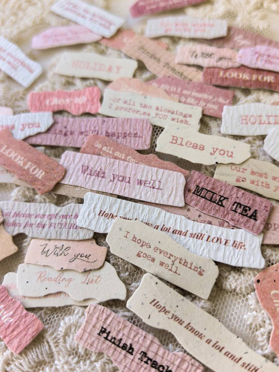 50pcs/Pack Creative English Phrase Decorative Stickers With Natural Texture, Multi-Material DIY Scrapbooking Supplies - DT1843 - View 1