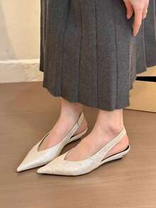 2025春季法式尖头露跟平底凉鞋，优雅淑女设计 - 白色 - 查看 2