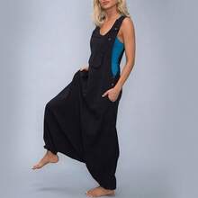 KK1904 Mono de Pierna Ancha Estilo Harem Irregular en Grandes Cantidades - Azul - Ver 2