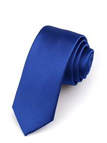 1 pieza Corbata de unicolor para hombre, corbata formal de negocios hecha a mano con textura de rayas diagonales, accesorios, festival, regalos - Azul - Ver 2