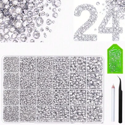 24pcs Colorful Flat Back Resin AB Rhinestones, 6 Colors Jelly Crystal Round Gems, For Crafts Makeup Face Clothes Shoes Roller DIY Decor 3/3/4/5mm (Blue/Green Crystals)