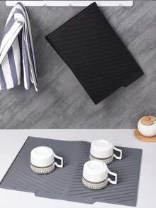1 pieza Alfombrilla de drenaje y secado, alfombrilla de silicona antideslizante para la cocina con ranuras de drenaje, alfombrilla resistente al calor, alfombrilla para mesa de comedor, alfombrilla para escritorio, alfombrilla para escurridor de fregadero, alfombrilla de secado rápido adecuada para ollas y platos, alfombrilla protectora para encimera de cocina de alta resistencia - Multicolor - Ver 6