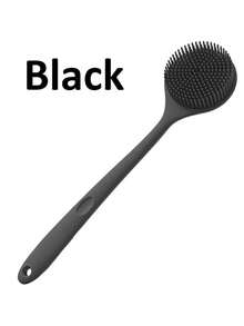 1个双面硅胶长柄沐浴刷 - 深层去角质背部按摩刷，6种颜色可选（黑色/蓝绿色/粉色/白色/浅米色），温和柔软，男女通用，适用于淋浴或泡澡，多功能浴室工具 | 耐用硅胶刷 - 多色 - 查看 15