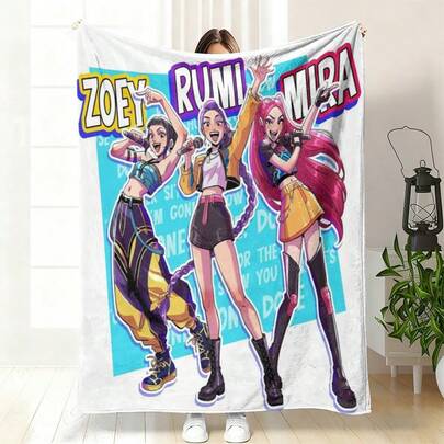 Manta de franela con dibujos animados de un grupo de chicas virtuales de K-pop - 230GSM de confort para todas las estaciones, multiusos para sofá/cama/oficina/decoración del hogar, regalo perfecto para fans de K-pop