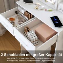 Small White Dressing Table With Mirror / Modern Dressing Table / Adjustable LED Lighting & Socket / Includes Upholstered Stool, Hidden Storage & Shelf / Easy To Assemble / Suitable For Bedrooms And Dressing Rooms, W60/H136/D36cm. - White - View 8