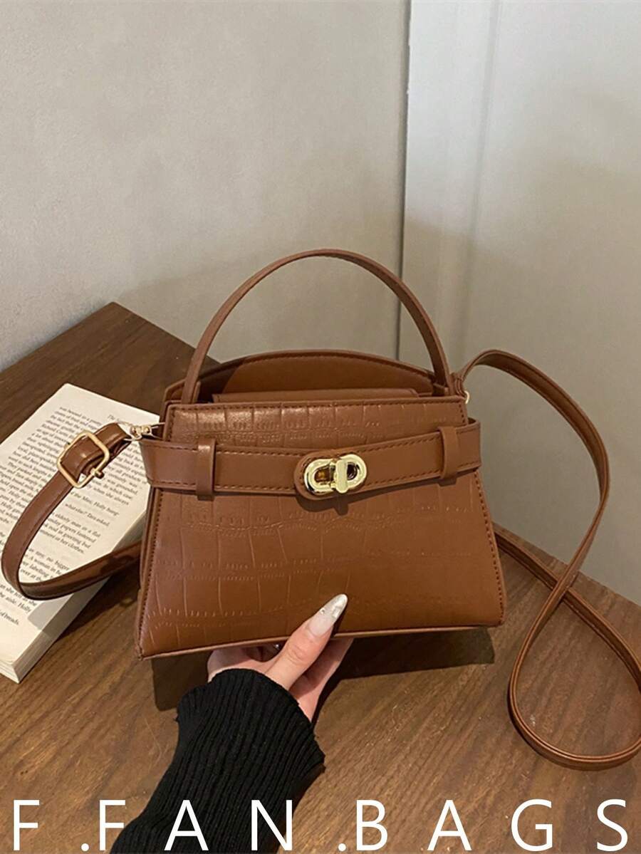 2026新款鳄鱼纹压花小方包，休闲单肩斜挎包，百搭女士小方包 - 棕色 - 查看 1