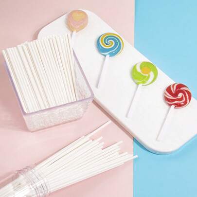 500 que kẹo mút màu trắng, que giấy làm kẹo mút, thích hợp cho việc làm kẹo chuyên nghiệp, các khóa học làm bánh, bộ dụng cụ tự làm sô cô la/bánh quy, bánh que, bánh quy que, kẹo cầu vồng, tự làm.