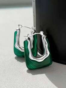 2/4pcs Set Elegant Retro U-Shaped Earrings, Gold-Tone Resin Inlaid - Fashionable Daily Accessory, Perfect Gift For Women - Multicolor - View 19