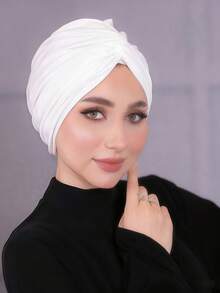 1pc Women's Classic Solid Color Chemo Turban, High Elasticity Pleated Design, Anti-Slip Breathable Headwrap, Multilayer Pleated Style For Hijab Pairing, Soft Comfortable Modal Knit Fabric, Suitable For Daily Wear,Beach,Holiday - Multicolor - View 9