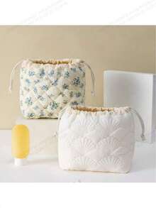 Embossed Drawstring Cosmetic Bag, Large Capacity Drawstring Cosmetic Bag, Multi-Functional Storage Bag, Sanitary Bag, Coin Purse, Square Cosmetic Bag, Large Capacity Cosmetic Bag, Large Capacity Travel Bag, Christmas Gift, Skincare Bag - Multicolor - View 1