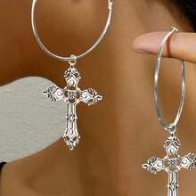 哥特式十字耳环 - 銀色 - 查看 6