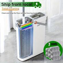 Mop And Bucket Set Measuring 12.99 By 15.75 Inches, Featuring A Wet And Dry Flat Mop, And Includes 2, 4, Or 7 Ultra-Fine Fiber Replacement Pads That Are Machine Washable; Ideal For Cleaning Floors, Walls, And Various Rooms Like The Living Room - 12.99美元,包含拖把,水桶和4個拖布 - 查看 2