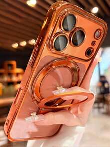 亮片、钻石奢华电镀闪粉透明支架手机壳，兼容 17 Pro Max、17 Pro、17、16 Pro Max、16 Pro、16、16、15 Pro Max、15 Pro Max、15 Pro、15 Pro Max、14 Pro、13 Pro Max、12 Pro Max、11，时尚摄像头保护透明电镀后盖 - 橘色 - 查看 1