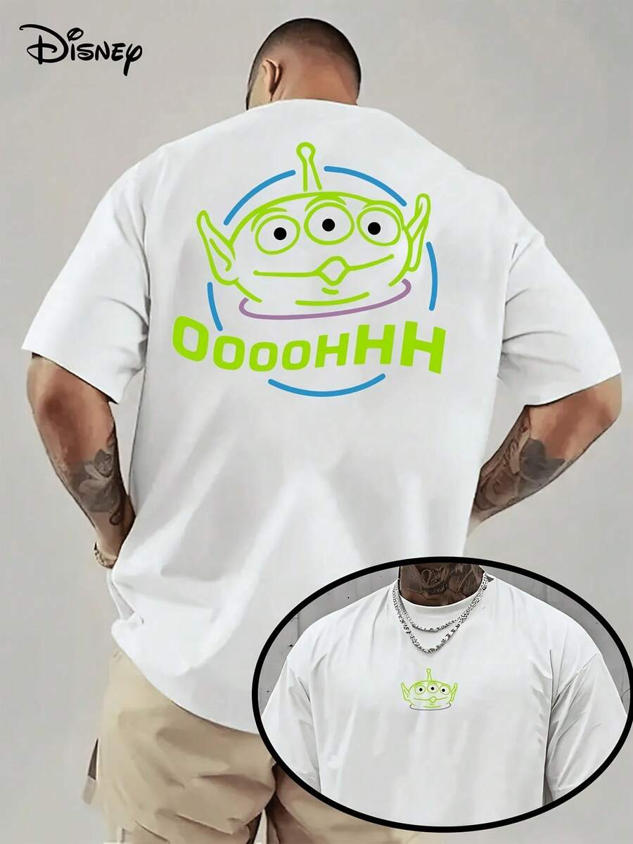 Disney License T Shirts, Men's Oversized Casual Crew Neck Disney Pixar1 Toy Story Alien LittleGreen Men Double Sided OooohHH Line Art Cartoon Print Short Sleeve T-Shirt, Retro Graphic Tee For Summer,Men Clothes,Summer Clothes,White Shirt,Father's Day Clothing,Vintage T Shirts,Graphic T Shirts,100 Percent Cotton,Graphic Tee,Graphic Tees,Funny Graphic Tees,Graphic T, Gifts For Family And Friends - 白色 - 查看 1