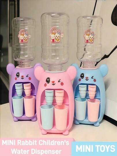 1pc Rabbit Shaped Miniature Drinking Water Dispenser Toy, Children's Cute Beverage Dispenser Toy With Dual Water Outlets For Juice Or Drinks, Realistic Cartoon Interactive Playset, Random Color Combination, Creative Gift For Birthday Or Holiday (Miniature Toy, Realistic Water Dispensing)