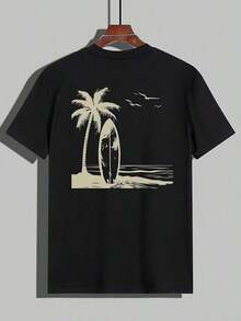 1 Piece Graphic Print T-Shirt, Summer Beachwear, Loose Fit Short Sleeve T-Shirt. This T-Shirt Has A Casual, Vacation-Style Design, Perfect For Beach Getaways As Well As Everyday Wear. - 黑色 - 查看 3