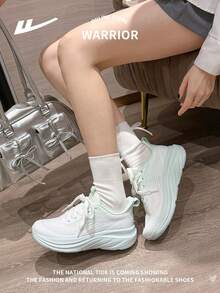WARRIOR 1 Pair Women's Lace-Up Running Shoes, New Fashionable Versatile Comfortable Casual Outdoor Sports Sneakers - White Light Green - View 9