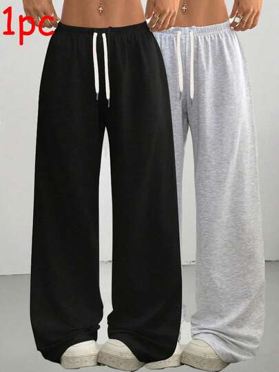Women'S Loose Fit Drawstring Waist Casual Wide Leg Pants, Everyday Wear Tights Spring
