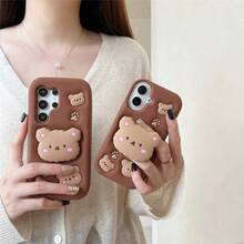 Bear Cute 3D Stand Phone Case, Full Protection Anti-Drop, Suitable As Gift For Girlfriend - Brown - View 4