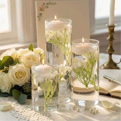 10支仿真满天星花和5000颗水珠组合套装，搭配漂浮蜡烛，可作花瓶填充物，适用于DIY婚礼装饰、家居、餐厅、卧室、花瓶装饰、节日生日派对用品、婚礼装饰、鲜花、母亲节礼物、DIY材料、仿真植物、春季装饰、房间装饰、桌面装饰、花园装饰、房间装饰配件、复活节装饰、母亲节装饰