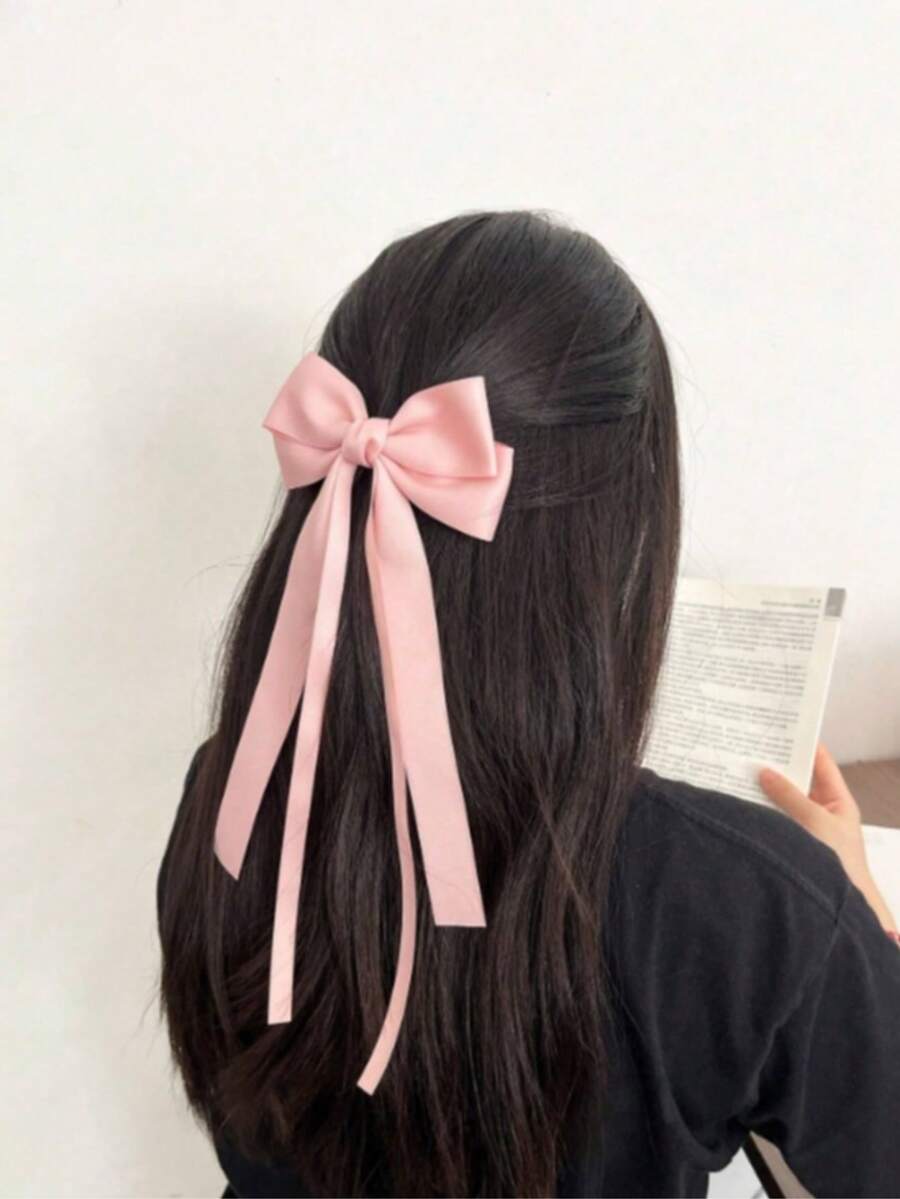 1个女士编织粉色蝴蝶结发夹，适合日常佩戴和婚礼场合 - 粉色 - 查看 1