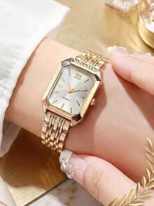 Bộ 2 chiếc đồng hồ nữ thanh lịch, đồng hồ thạch anh mặt vuông, dây đeo bằng thép không gỉ, vòng tay hợp kim đính đá, thích hợp đeo hàng ngày, đi chơi, dự tiệc, lễ hội, sinh nhật, các sự kiện buổi tối, hoặc làm quà tặng ngày lễ/Ngày của Mẹ. - Vàng - Xem 4