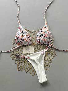 Ditsy Floral Bikini Set For Beach Vacation Summer - Multicolor - View 4