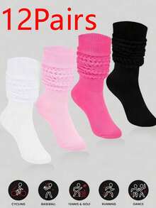 4 Pairs Women Loose Socks, Soft Knit Ankle Socks, Solid Color Compression Socks, Bubble Socks, Mid-Calf Socks, Warm & Breathable Socks For Autumn/Winter, Halloween & Christmas Gift - Multicolor - View 5