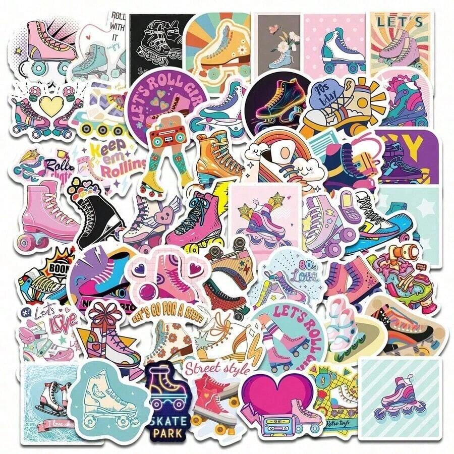 50 New Roller Skate Stickers, Personalized DIY Gifts For Phones And Tablets, Fun Holiday Decoration Sticker Pack. High-Quality Vinyl. Suitable For Scrapbooks, Water Bottles, Diaries, Laptops, Suitcases, Skateboards, Luggage, Scrapbook Decorations, Fantasy Art Works, Fun Stickers, Durable Adhesive, Multi-Purpose Stickers, Student Decoration, Handicraft Enthusiasts - 1 - 查看 1