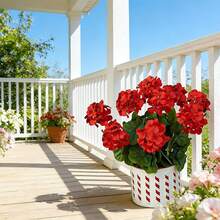 1/4 pieza Flor de geranio de seda artificial, planta de geranio falsa para decoración del hogar, jardín interior, balcón, tumba, jarrón, mesa - Rojo - Ver 9