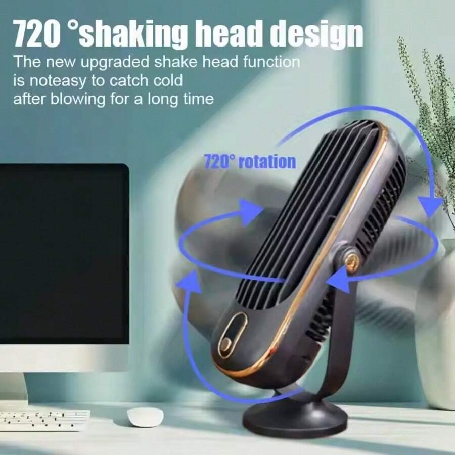 Portable USB Fan | 5 Wind Speeds, 720° Rotation, Quiet Cooling, Air Circulation, Suitable For Home, Office, Travel