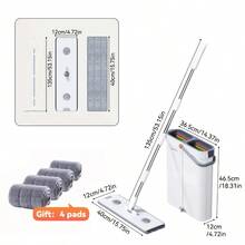 Mop And Bucket Set Measuring 12.99 By 15.75 Inches, Featuring A Wet And Dry Flat Mop, And Includes 2, 4, Or 7 Ultra-Fine Fiber Replacement Pads That Are Machine Washable; Ideal For Cleaning Floors, Walls, And Various Rooms Like The Living Room - 15.75吋拖把+水桶+贈送4個拖把墊 - 查看 12