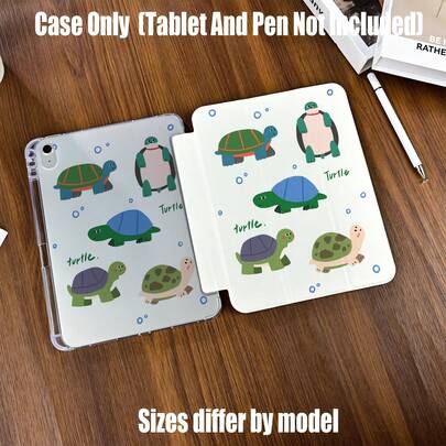 Ốp bảo vệ kiểu sách hình rùa hoạt hình có khe đựng bút chì, chủ đề đại dương tươi mát, tương thích với iPad Mini 4/5/6, 9.7", 10.2", 10.5", 10.9"/11", 12.9"/13" và máy tính bảng 8.7", 10.4", 10.5", 11", 12.4"
