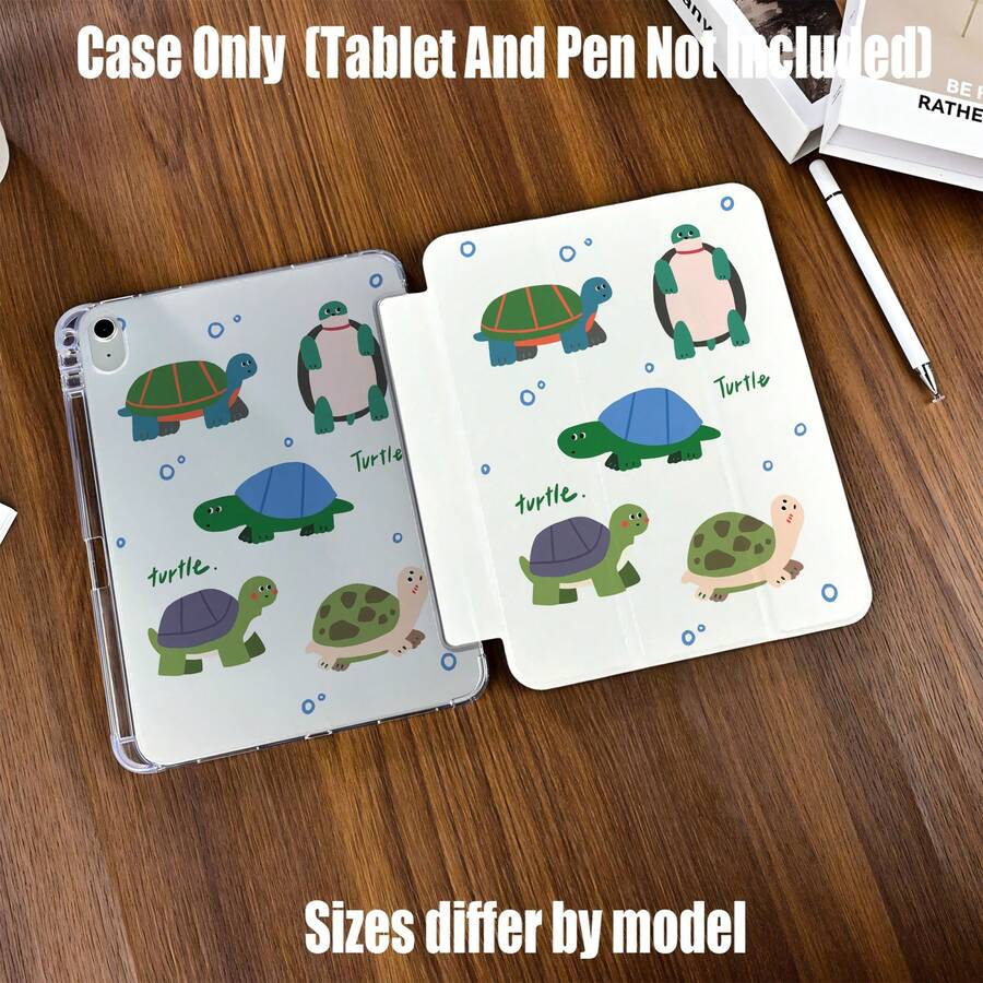 Ốp bảo vệ kiểu sách hình rùa hoạt hình có khe đựng bút chì, chủ đề đại dương tươi mát, tương thích với iPad Mini 4/5/6, 9.7", 10.2", 10.5", 10.9"/11", 12.9"/13" và máy tính bảng 8.7", 10.4", 10.5", 11", 12.4"