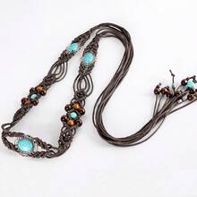 1 chiếc thắt lưng nữ kiểu Bohemian bằng hạt gỗ dệt, thắt nút thanh lịch, phù hợp với váy và quần jeans, mặc hàng ngày. - 3 hạt lớn dây thắt lưng - Xem 11